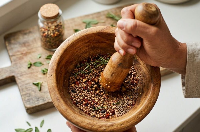 дерев'яну ступку для спецій