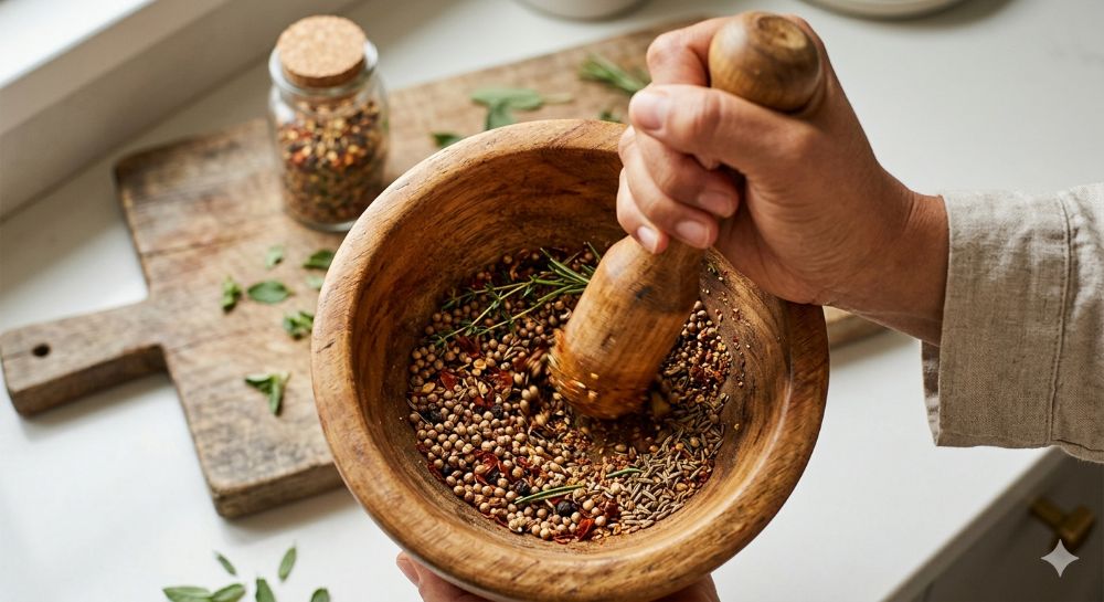 дерев'яну ступку для спецій